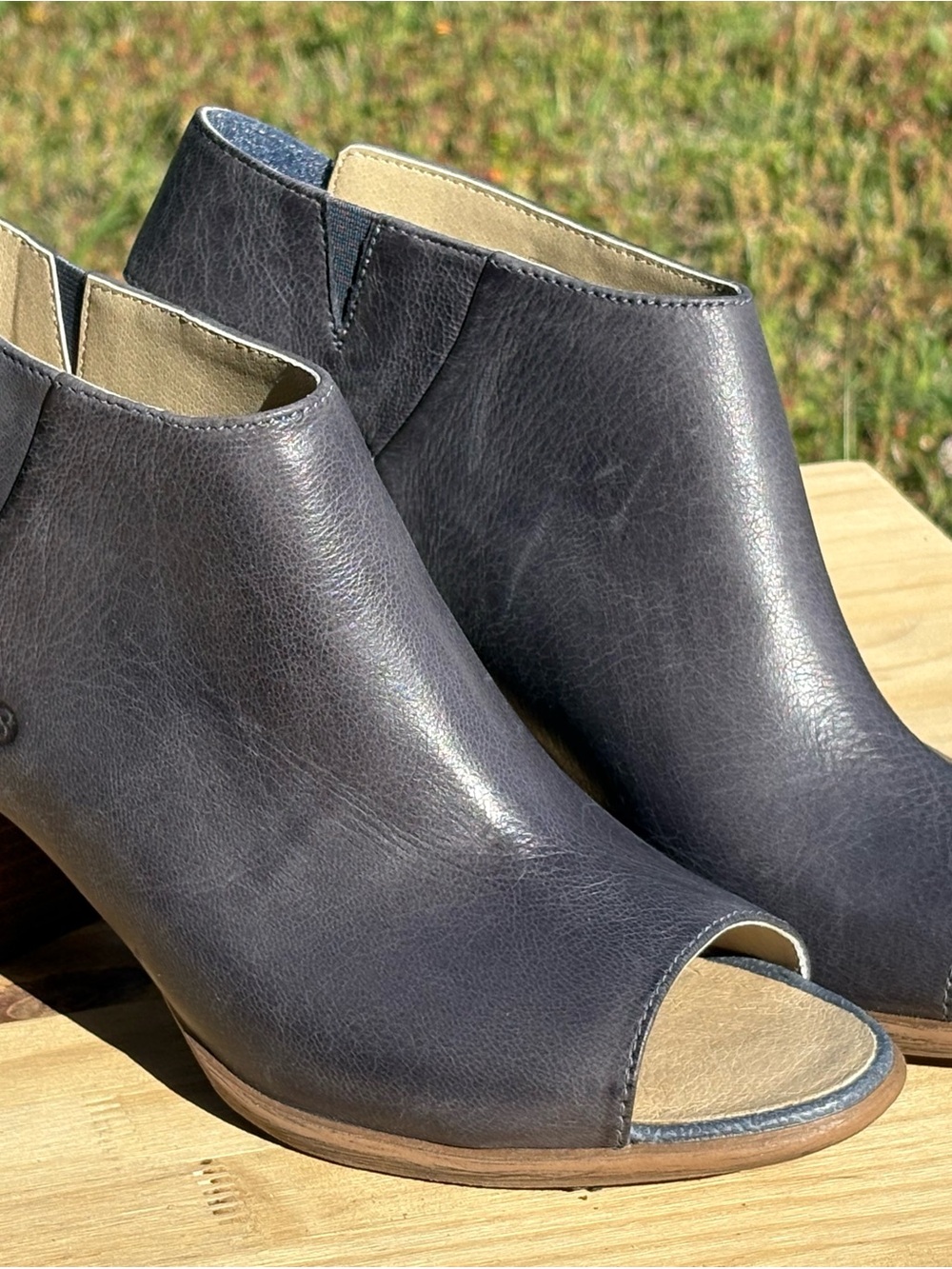 Josef Seibel Charcoal Gray Open-Toe Leather Ankle Booties